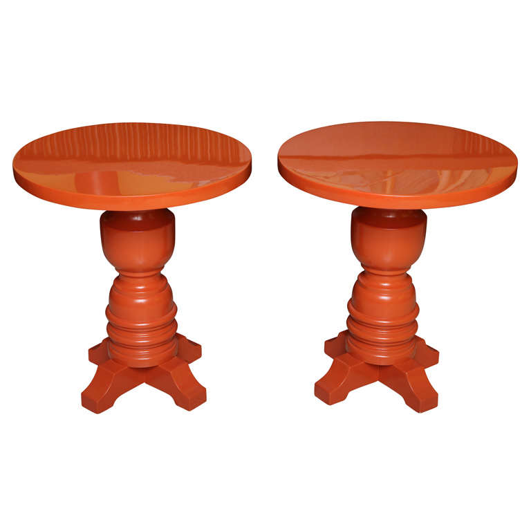 1960s  Burnt Orange Lacquered Architectural Side Tables
