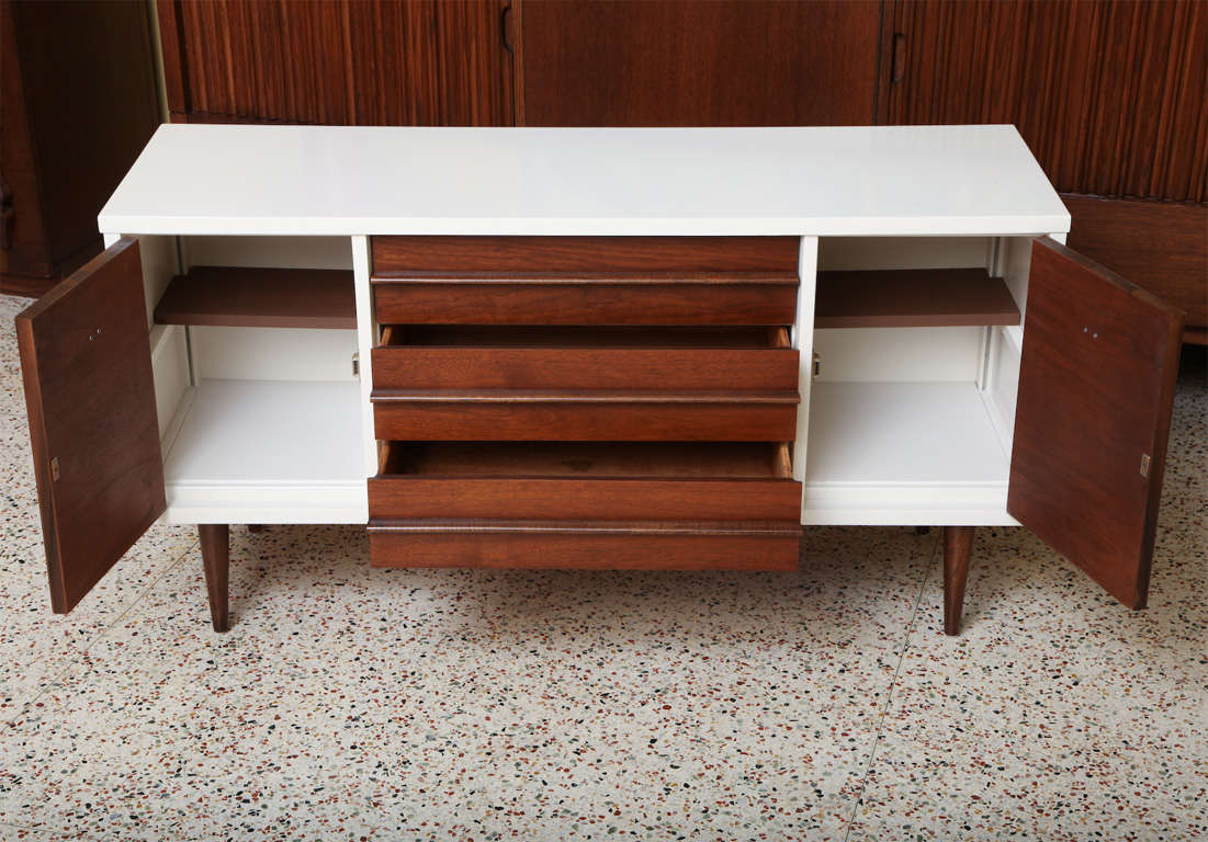 Lacquered Smart Mid Century Walnut Laquered  Credenza Buffet