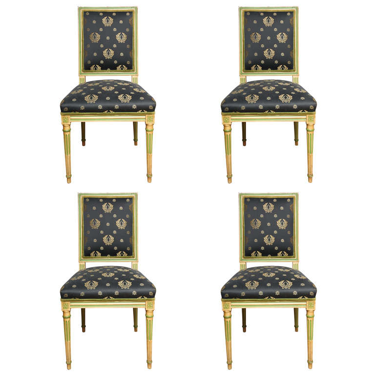 Set of Four Painted Louis XVI Style Chairs by Jansen