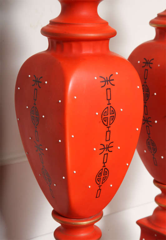 Mid-20th Century Pair of Stunning Orange Porcelain Table Lamps