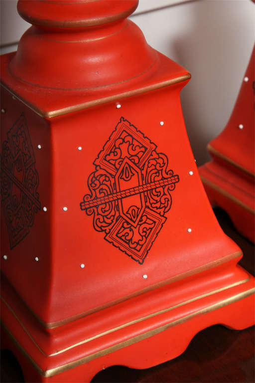 Pair of Stunning Orange Porcelain Table Lamps 2