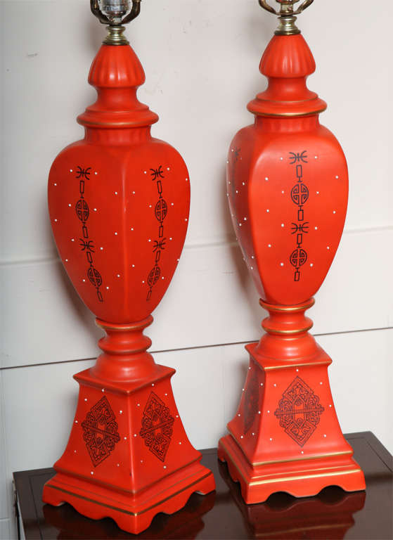 Pair of Stunning Orange Porcelain Table Lamps 4
