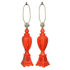 Pair of Stunning Orange Porcelain Table Lamps