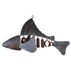 Whimsical Copper Hanging Fish Sculpture