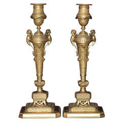 Antique Pair Bronze Lamp Bases