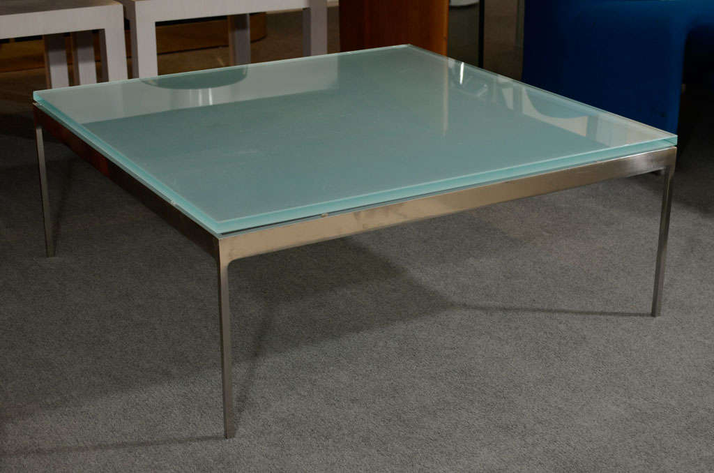 Sleek Steel and Frosted Glass Coffee Table by Nicos Zographos at 1stDibs | frosted  glass side table