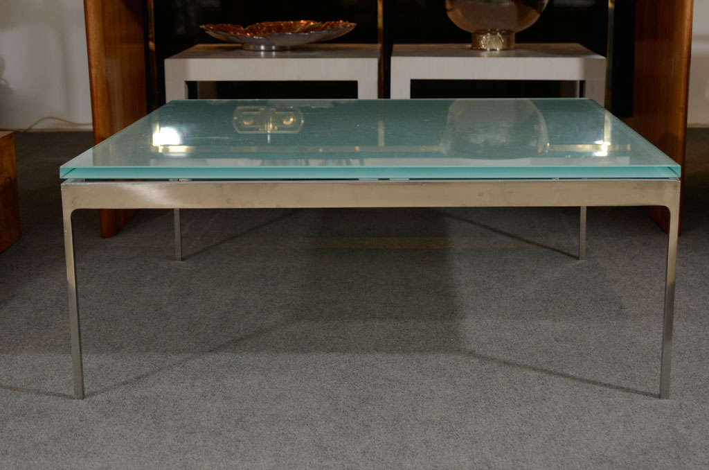 Sleek Steel and Frosted Glass Coffee Table by Nicos Zographos at 1stDibs
