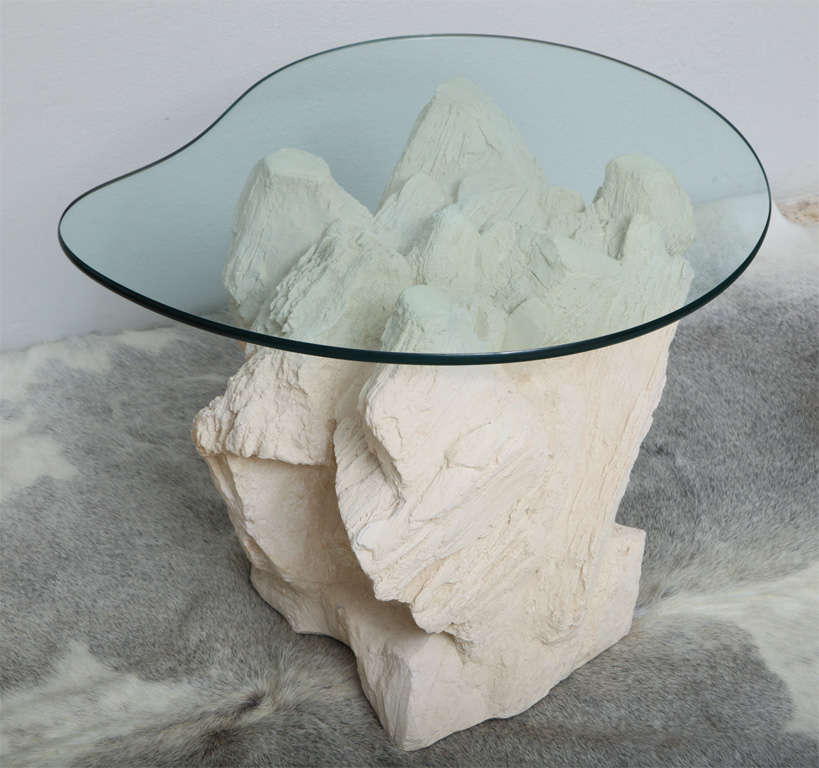 American Pair of Plaster Faux Rock Side Tables by Sirmos