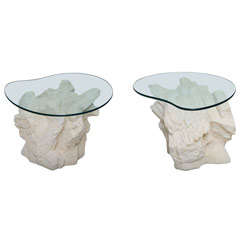 Pair of Plaster Faux Rock Side Tables by Sirmos