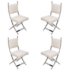 Set of Four Aluminum and Brass Campaign Chairs