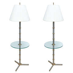 Pair Mid Century Modern Hi- End Warren Kessler Brass Bamboo Floor Table Lamps