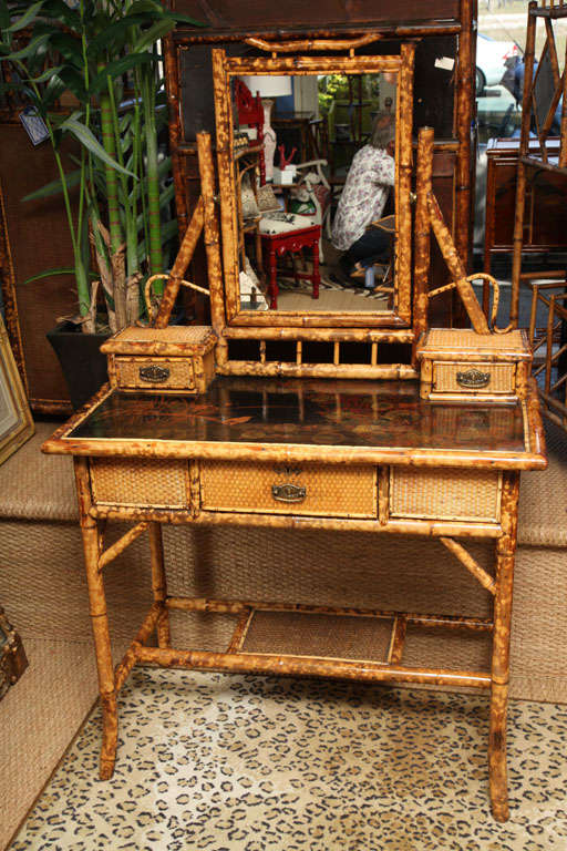 19th Century English Bamboo Ladies Mirrored Vanity In Good Condition In West Palm Beach, FL