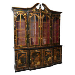 Vintage Breakfront Bookcase in the Chinoiserie Style