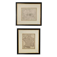 Pair of Antique French Print Maps c1856