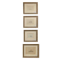 Set of 4 Antique Pencil Drawings of Large Ships