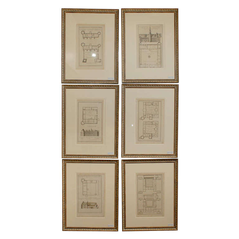 Set of 6 French Antique Architectural Prints. c1790
