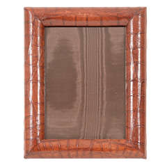 Antique English Brown Crocodile Leather Frame
