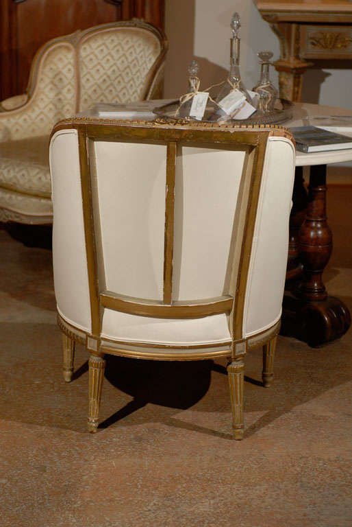 French Louis XVI Style Barrel Back Gilt  Bergère Chair from the 19th Century In Good Condition In Atlanta, GA