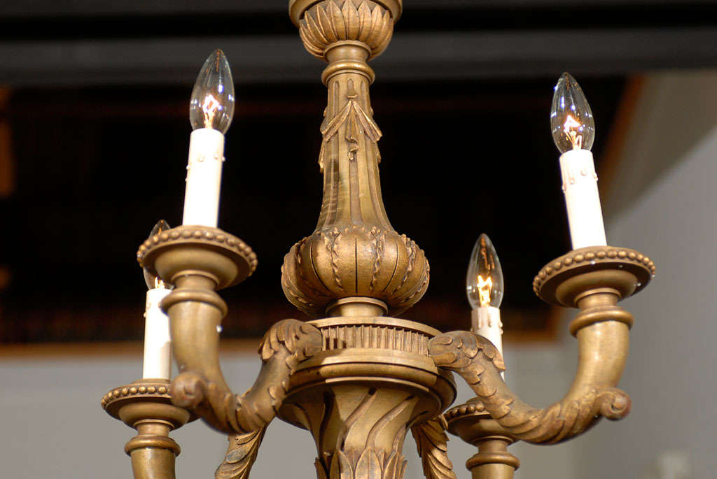 20th Century Turn of the Century French Carved Giltwood Four-Light Chandelier with Waterleaf