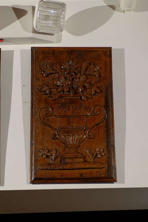 18th Century Pair of French Louis XVI Period Wooden Panels Carved in Low-Relief with Bouquets