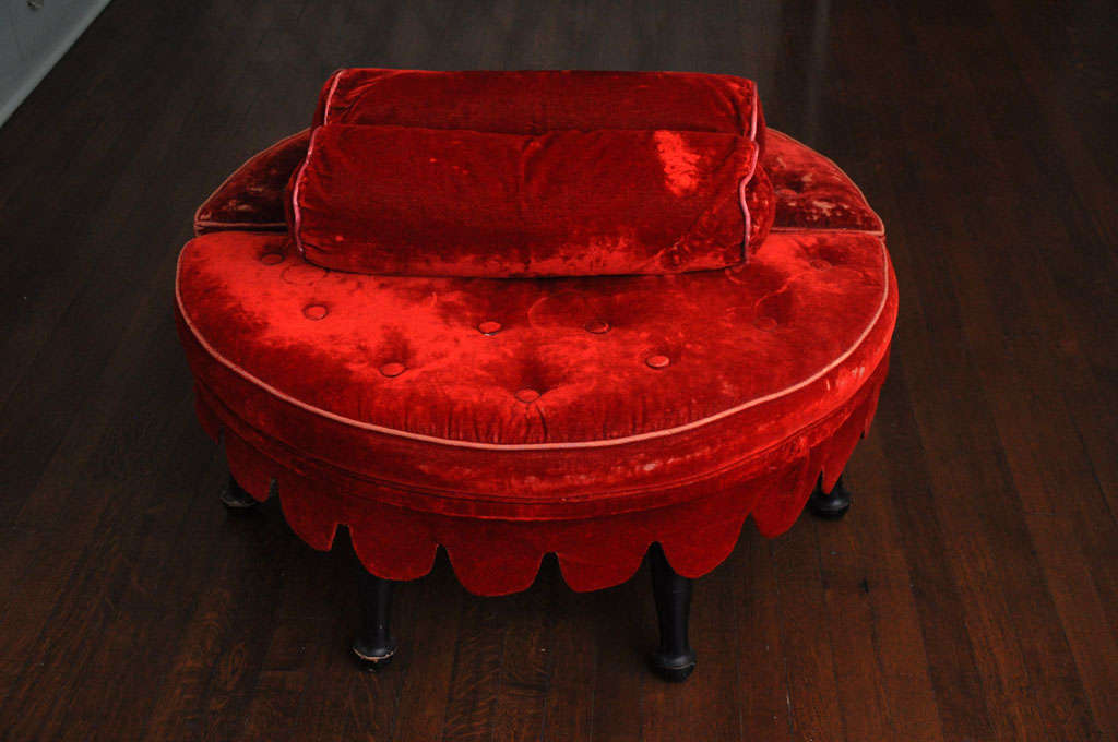 American Red Velvet Ottoman With Pair Of Bolsters