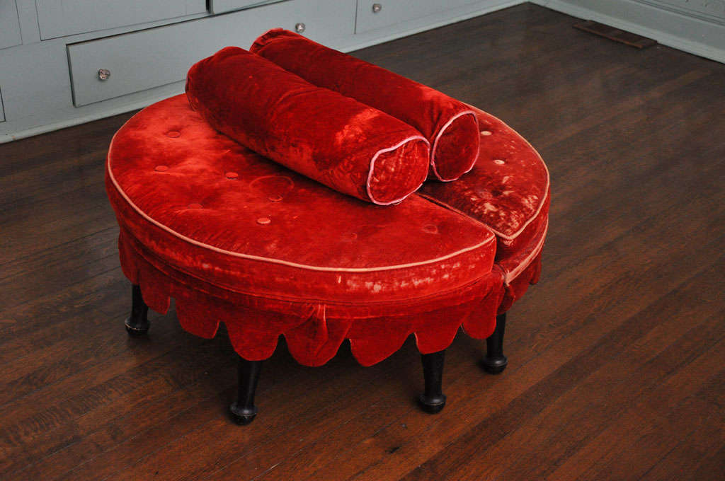 20th Century Red Velvet Ottoman With Pair Of Bolsters