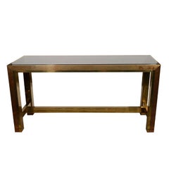 Modernist Stained Brass Console Table in the Manner of Aldo Tura