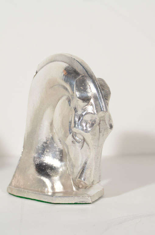 20th Century Pair of Art Deco Stylized Horse Head Bookends in Silverplate