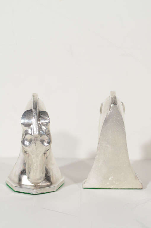Pair of Art Deco Stylized Horse Head Bookends in Silverplate 3