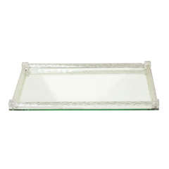 1940's Hollywood Mirrored Tray with Braided Glass Rod Details