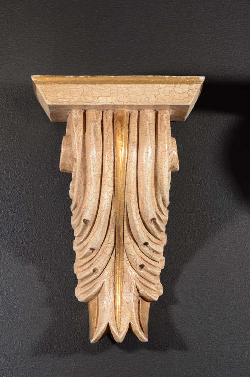 Hollywood Regency Pair of Architectural Baroque Style Corbels with Hand-Carved Design