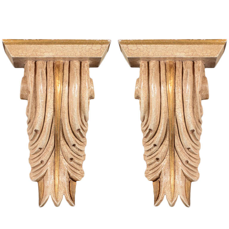 Pair of Architectural Baroque Style Corbels with Hand-Carved Design