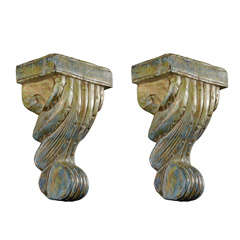 Pair of Artisan Carved Solid Wood Gothic Style Corbels