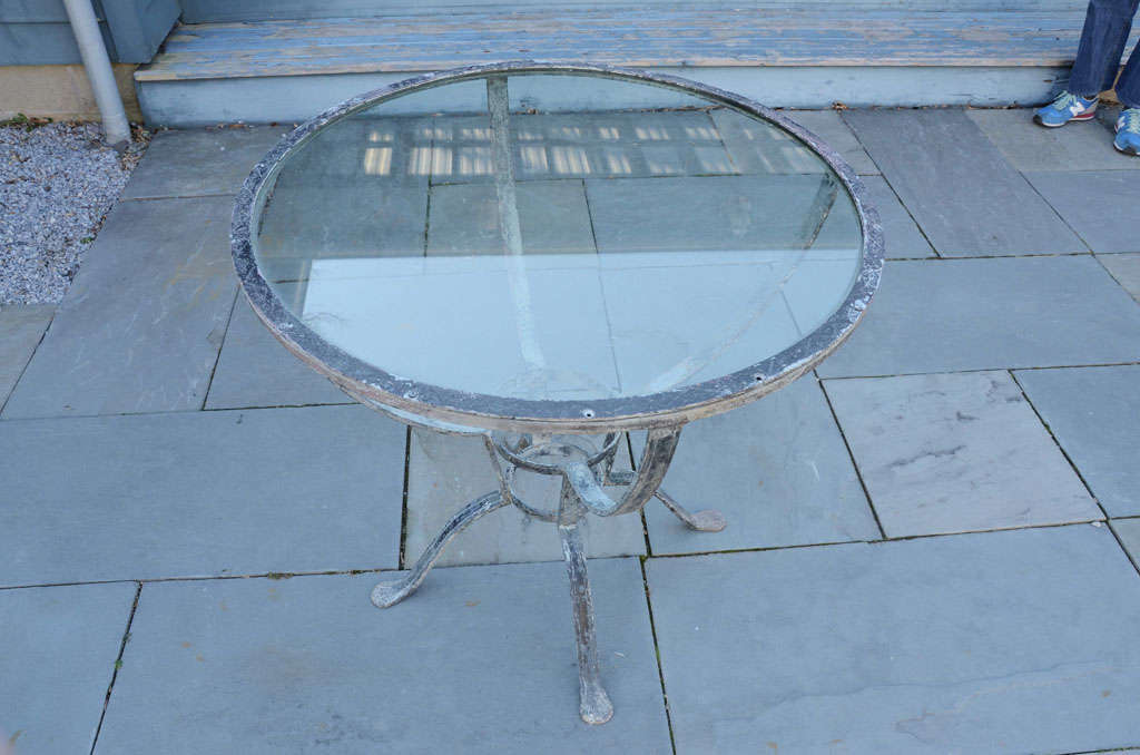 Spanish Colonial Addison Mizner Iron Table with Glass Top Outdoor Dining For Sale