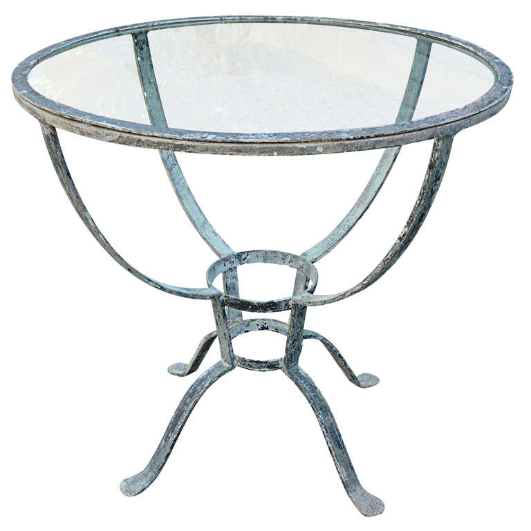 Addison Mizner Iron Table with Glass Top Outdoor Dining For Sale