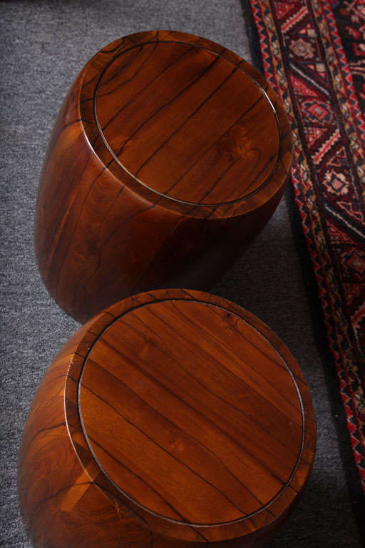 Pr/solid Teak  STOOLS  Or Side Tables Handturned In Excellent Condition In Miami, Miami Design District, FL