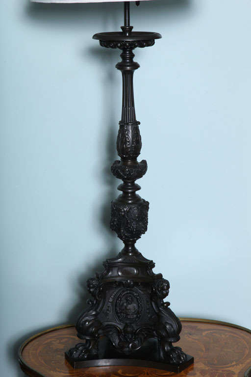 American Elegant and Massive Pair of Dark Patinated Lamps by Caldwell For Sale