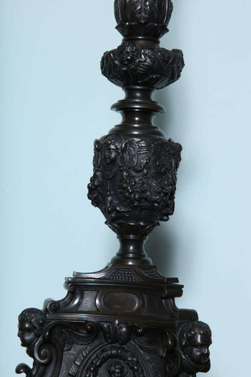 20th Century Elegant and Massive Pair of Dark Patinated Lamps by Caldwell For Sale