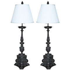 Elegant and Massive Pair of Dark Patinated Lamps by Caldwell