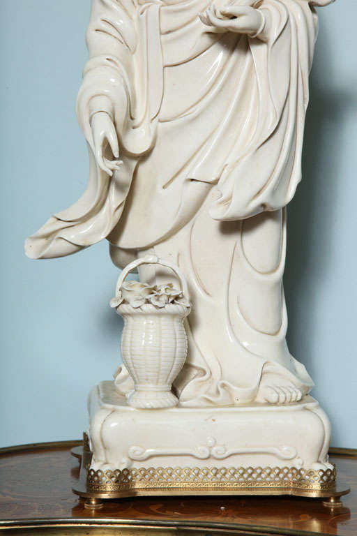 Porcelain Large Pair of Blanc de Chine Kwan Yin Lamps For Sale