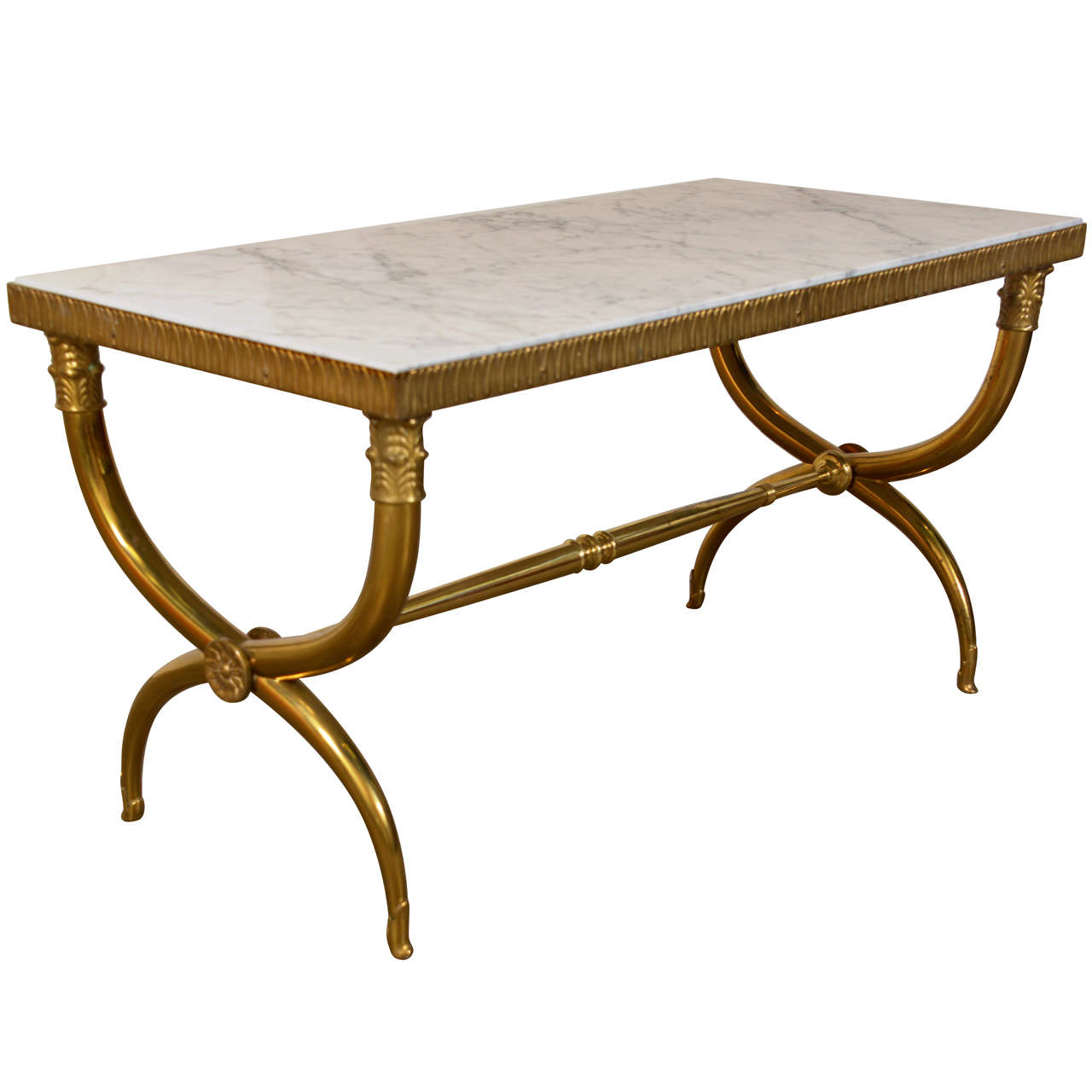 French Curule Brass Cocktail Table