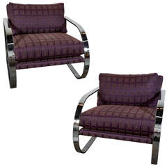 Pair Milo Baughman for Thayer Goggin Chrome Lounge Chairs