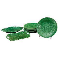 A Collection of 19th Century Green Majolica