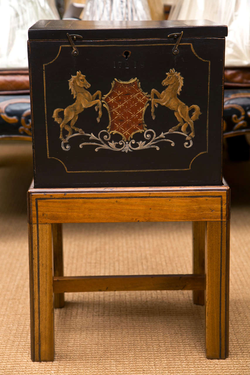 Hand-Painted Antique Box on a Custom Solid Wood Stand 4