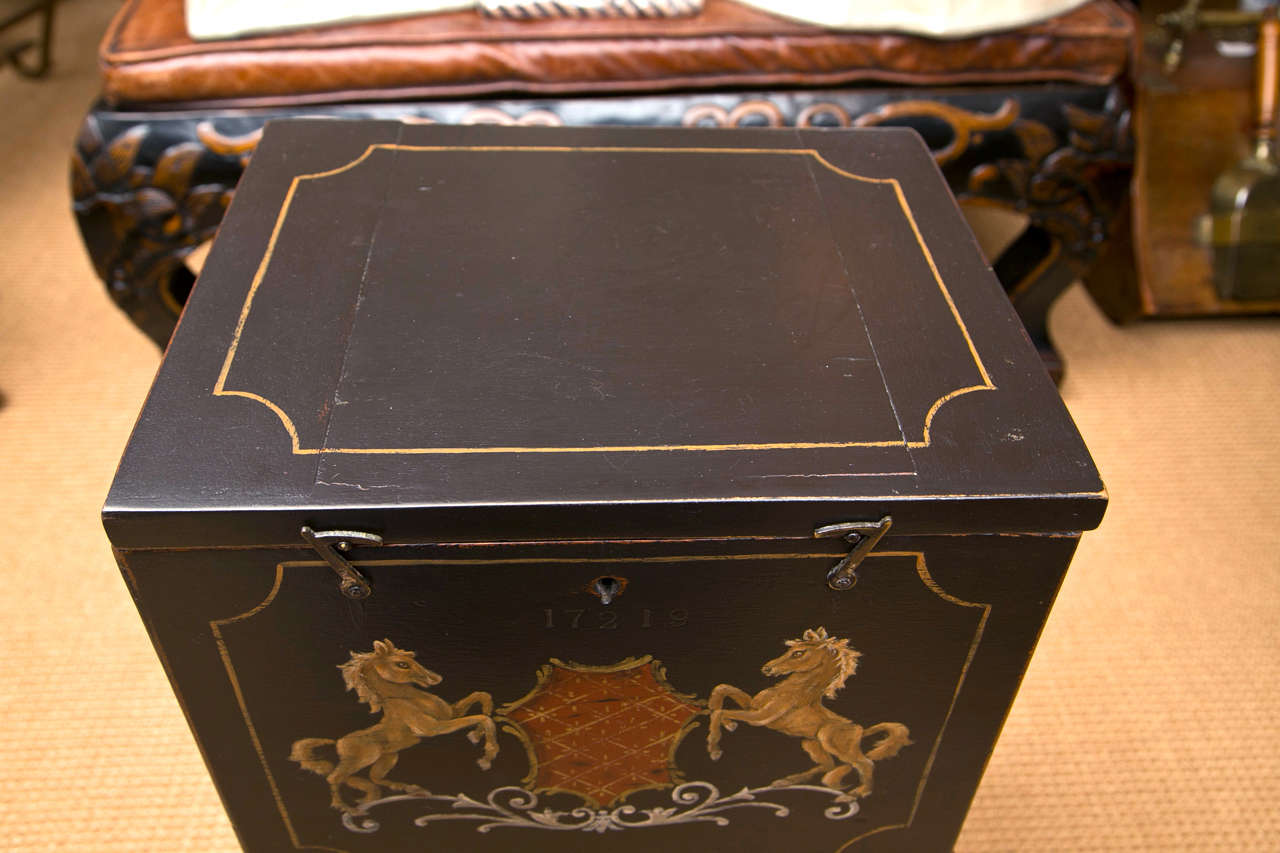 Hand-Painted Antique Box on a Custom Solid Wood Stand In Excellent Condition In Mt Kisco, NY