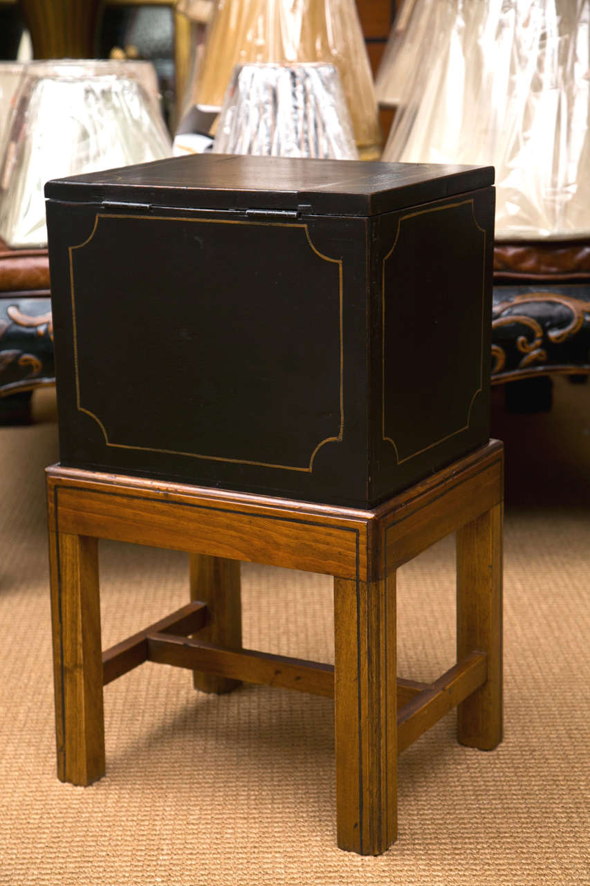 Hand-Painted Antique Box on a Custom Solid Wood Stand 3