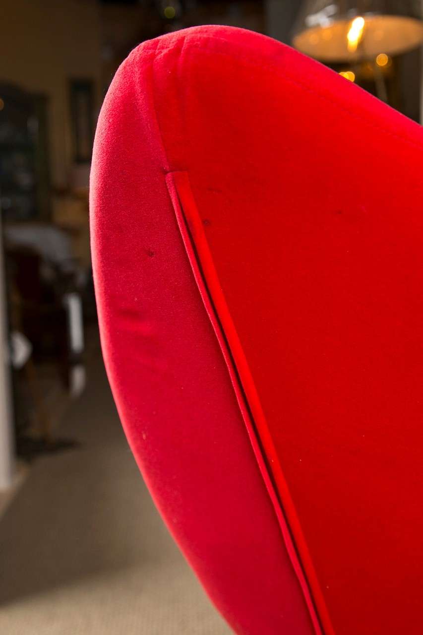 Upholstery Pair of Mid-Century Red Lip Swivel Chairs with Chrome Bases