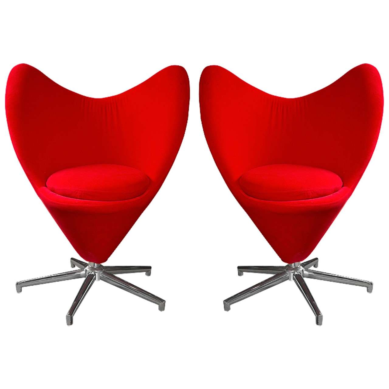 Pair of Mid-Century Red Lip Swivel Chairs with Chrome Bases