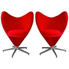 Pair of Mid-Century Red Lip Swivel Chairs with Chrome Bases