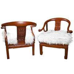 Pair of Ming Teak Armchairs with Knot of Eternity
